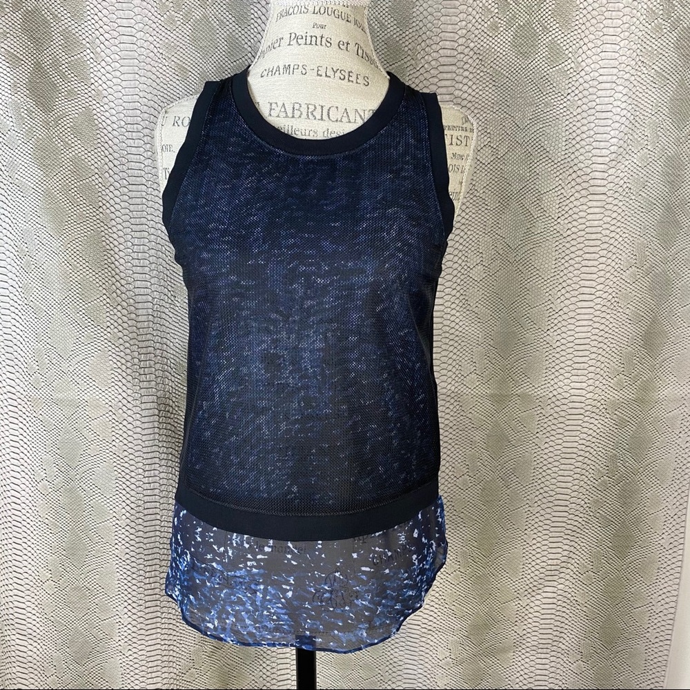 Chelsea and walker blue camo mesh silk blouse